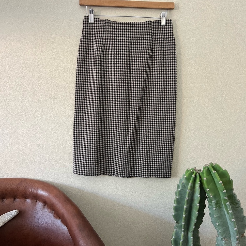 tan and black Gingham Pencil Skirt Knee-Length